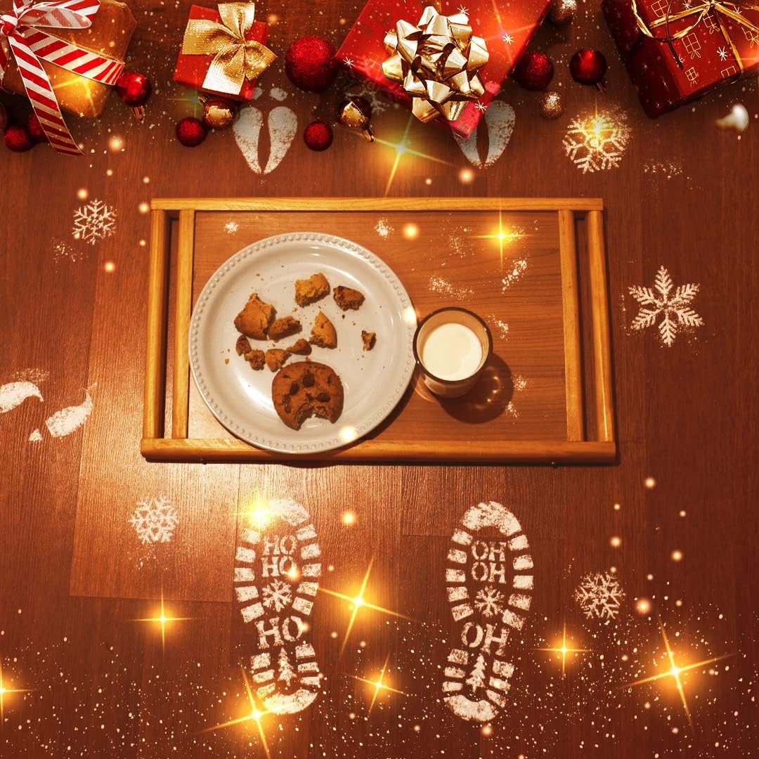 Santa Footprint Stencil Kit with Magic Powder – Reusable Santa Boot Print Templates for Floor – Create Realistic Santa Tracks for Kids on Christmas Morning – Christmas Footprints Decoration