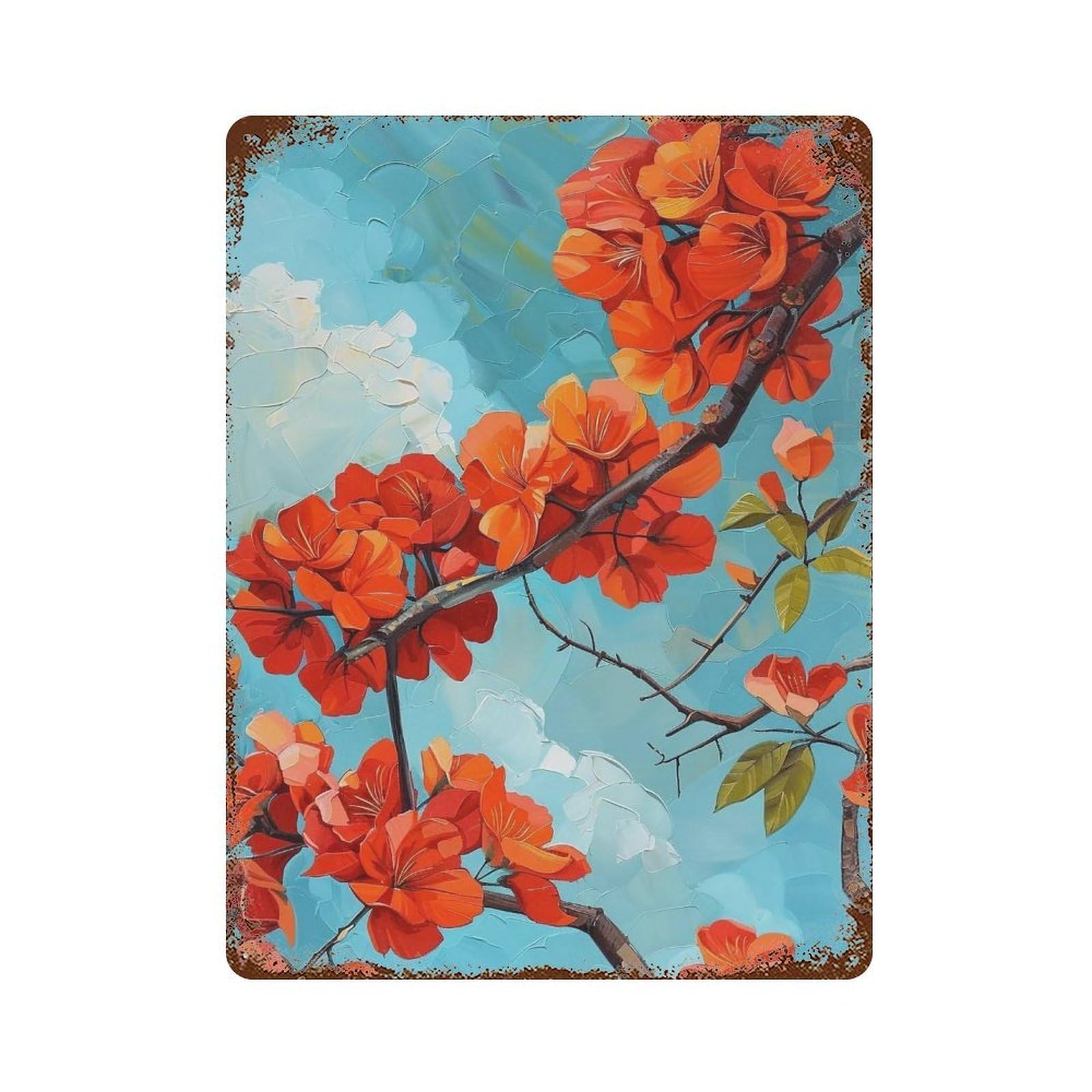 Wihyrtui Style Textured Realistic Blue Sky Flame Foliage Vista 04 Wall Retro Iron Metal Tin Sign Vintage Art Poster Modern Home Cofffee Club Art Bar Shop Decor 40X30cm