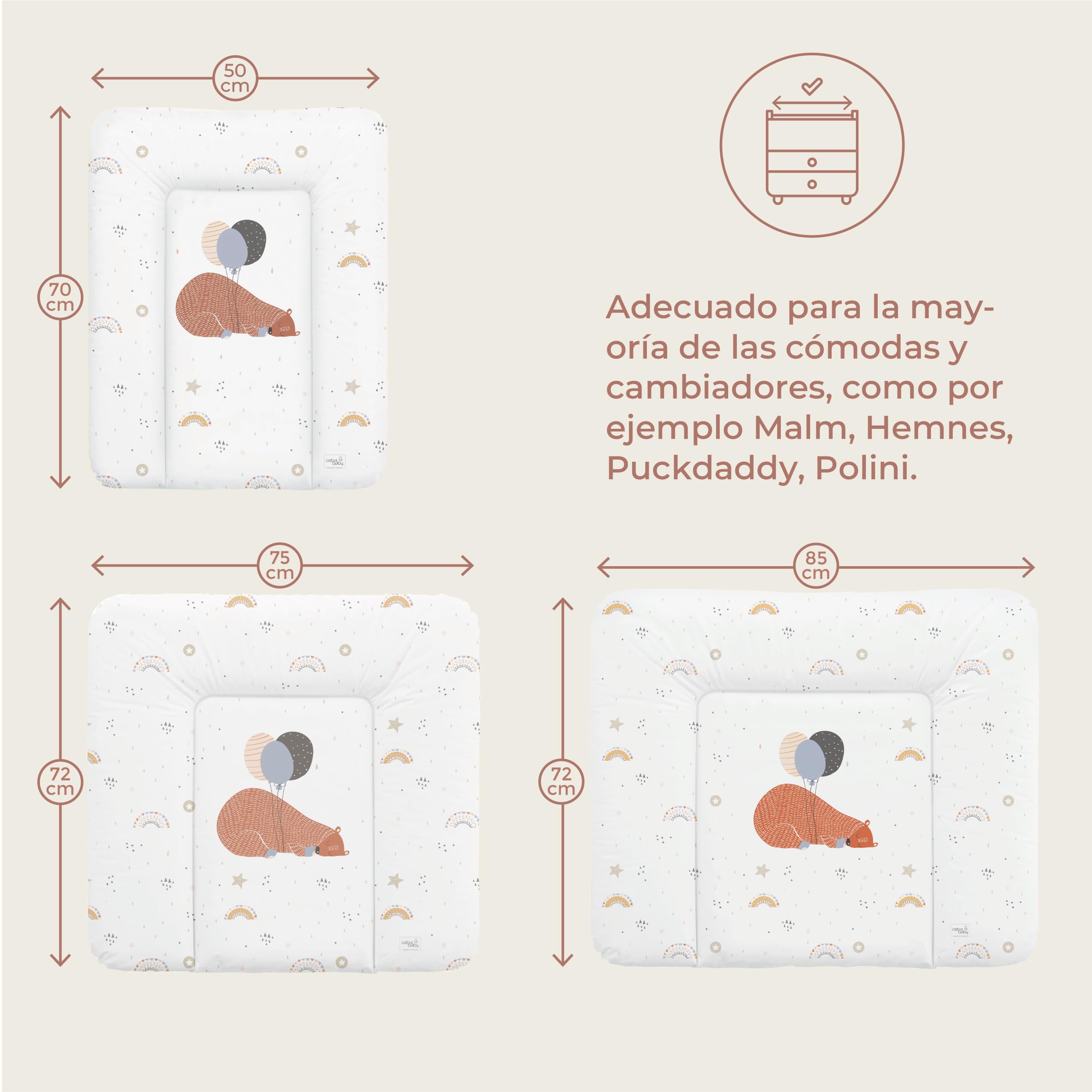 Ceba Baby® Cambiador Bebe - Cambiador suave para bebés - Almohadilla cambiadora lavable para Niños y Niñas - Certificado Öko-Tex - Impermeable - 70x50 cm - océano