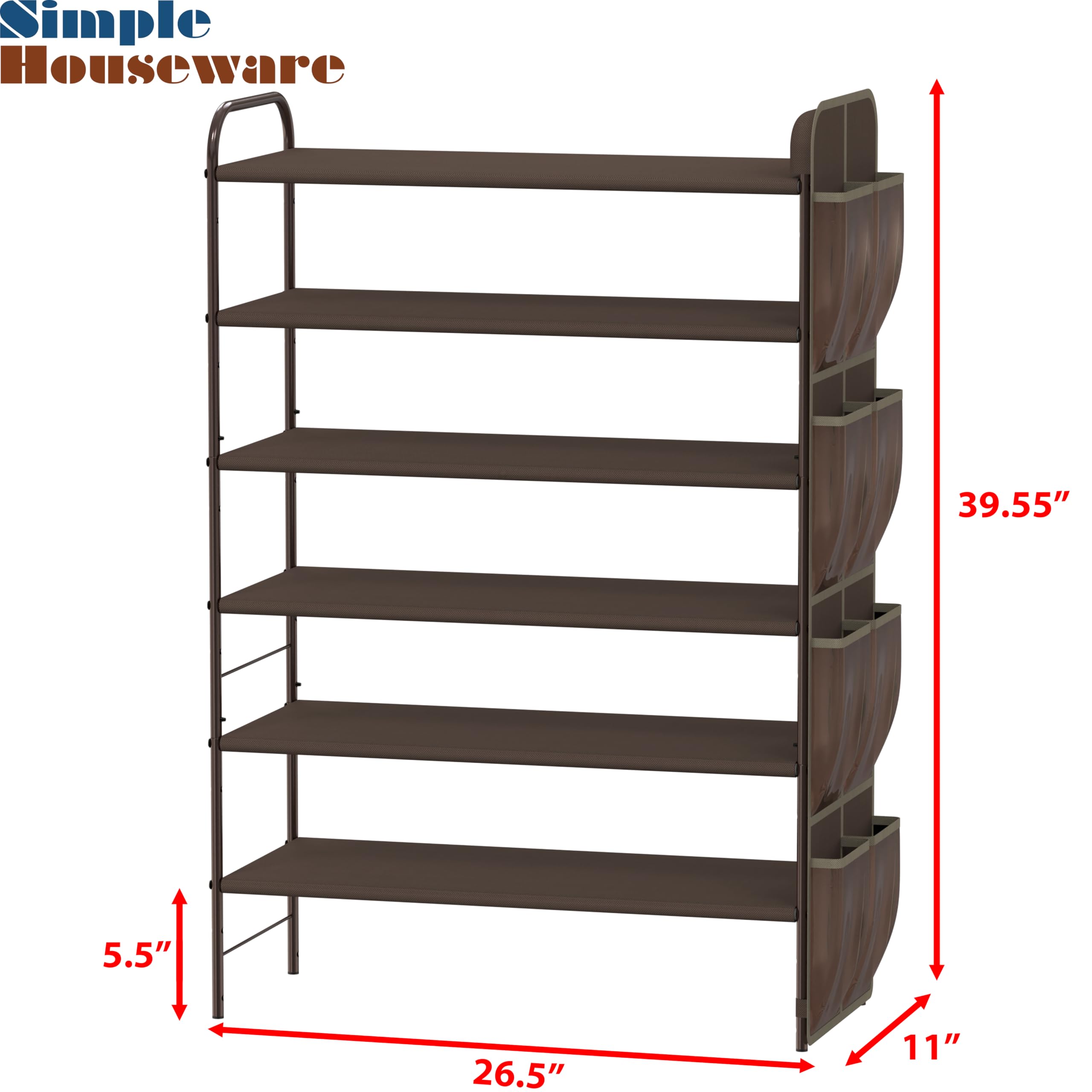 Simple Houseware 6-Tier Shoe Rack Storage Organizer w/Side Hanging Bag, Bronze