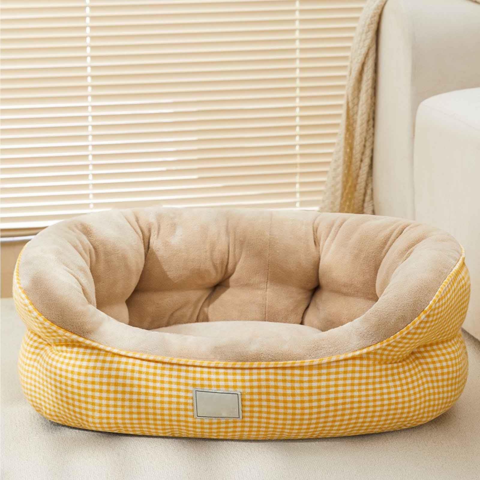 Cuccia Cane Interno, Cuccia Cane Lavabile Morbida E Soffice, Letto per Gatti con Fondo Antiscivolo, Bordi Rialzati, Letto Cane, per Gatti Cani Piccoli,Giallo,L