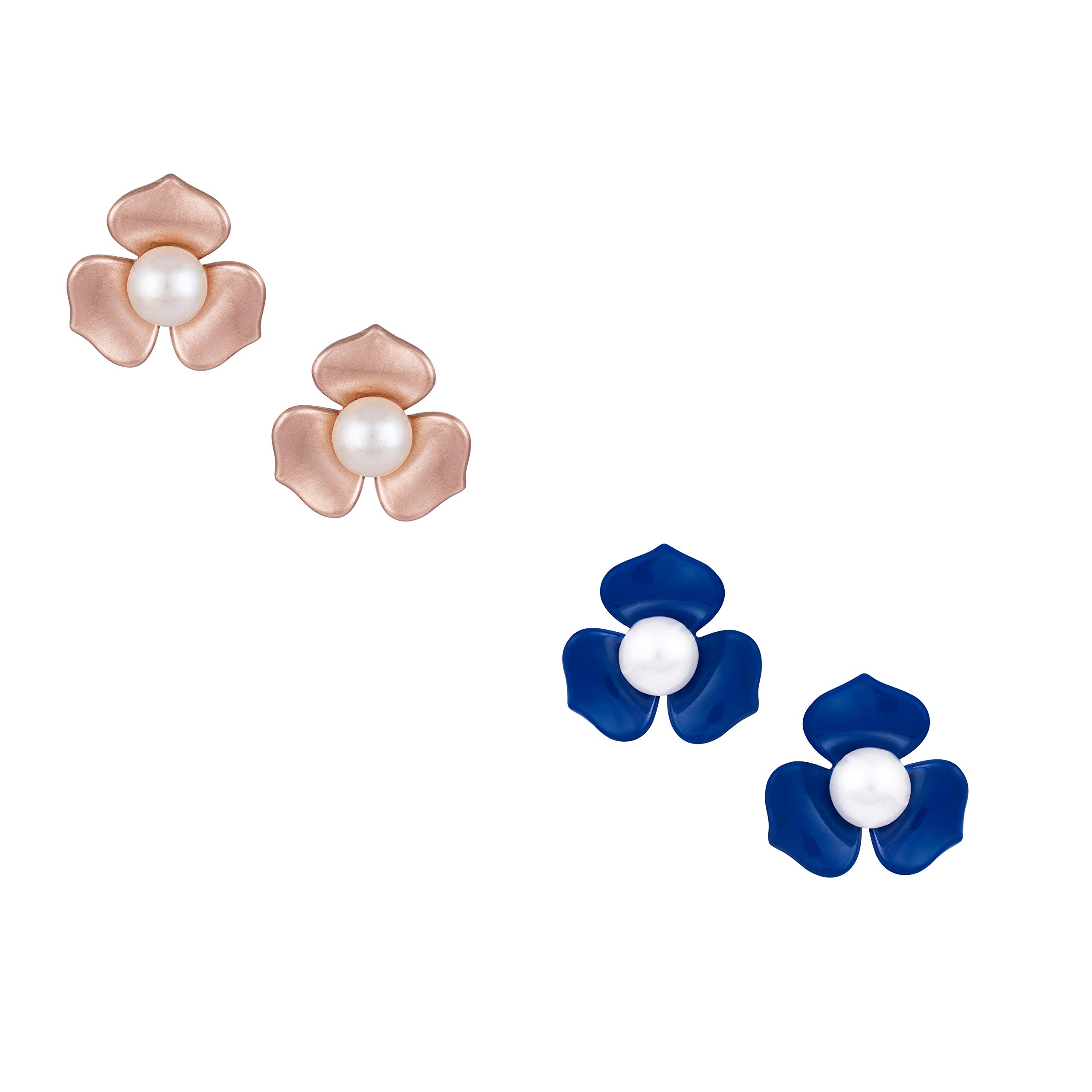 JFL - Jewellery for Less Fabulous Floral with Pearls Stud Earrings Set of 2 for Women and Girls (Golden, Blue),Valentine (B091MPXWBS) Amazon Price History, Amazon Price Tracker
