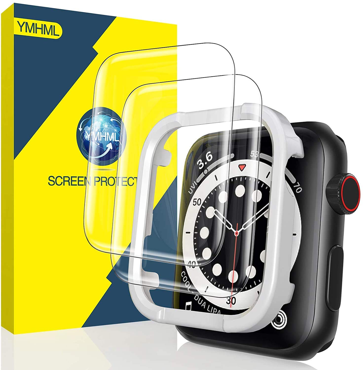[2 Pack] YMHML Screen Protector Compatible for Apple Watch 40mm SE Series 6 Series 5 Series 4, Tempered Glass [Full Coverage] 3D Curved Edge with [Installation Frame] for iWatch 40mm Accessories