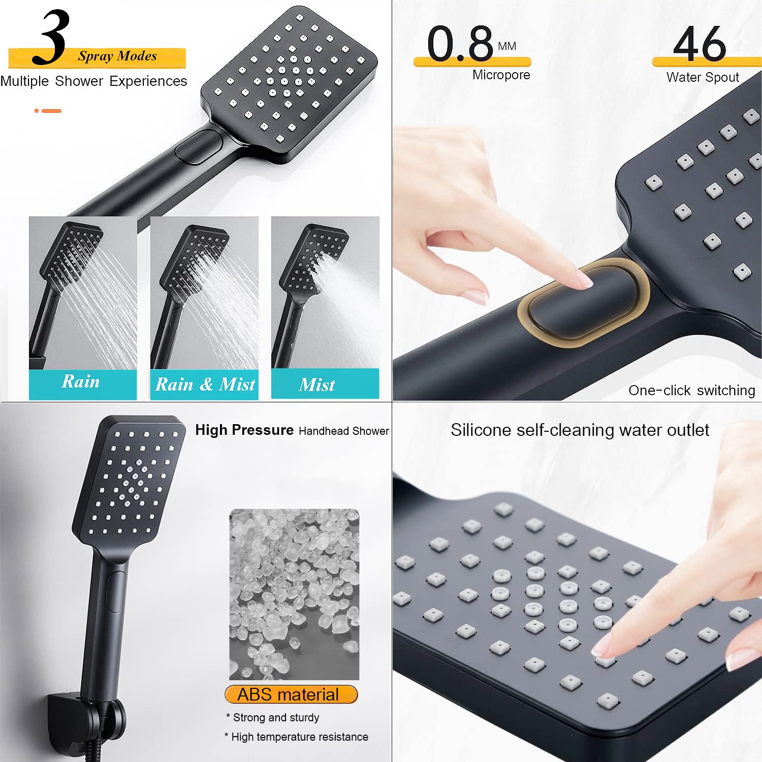 Ibergrif M20223 - Soffione Doccia Alta Pressione, Telefono Doccia - Foto 8