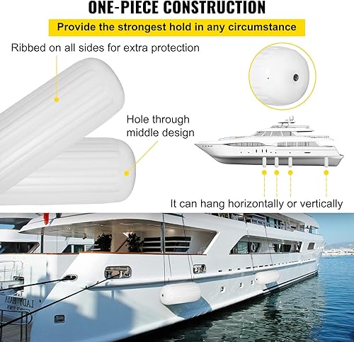 Miniatura 4 de VEVOR Guardabarros para barco, parachoques de vinilo para barcos marinos de 10 x 28 pulgadas, guardabarros inflable acanalado con orificio central