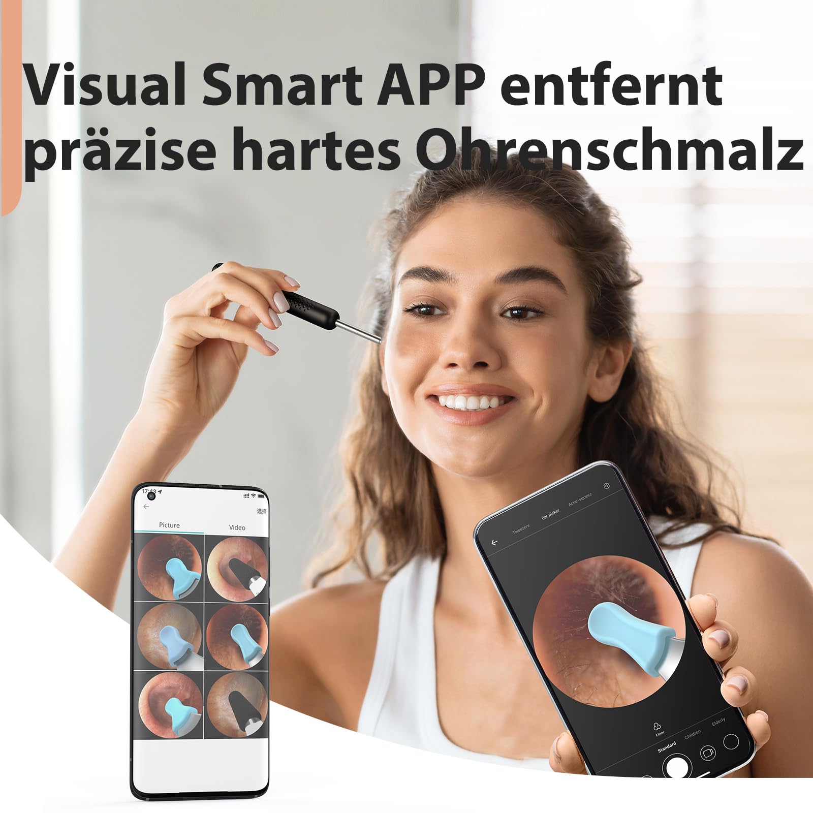 Otoscope Oreille, 1080P HD Kit Camera Oreille, Camera Iscope IP67 Étanche Nettoyant Oreille Avec 6 Lumières LED, Outil de Nettoyage d'oreille de 3,5 mm, Adapté aux Smartphones Tablettes IOS Android