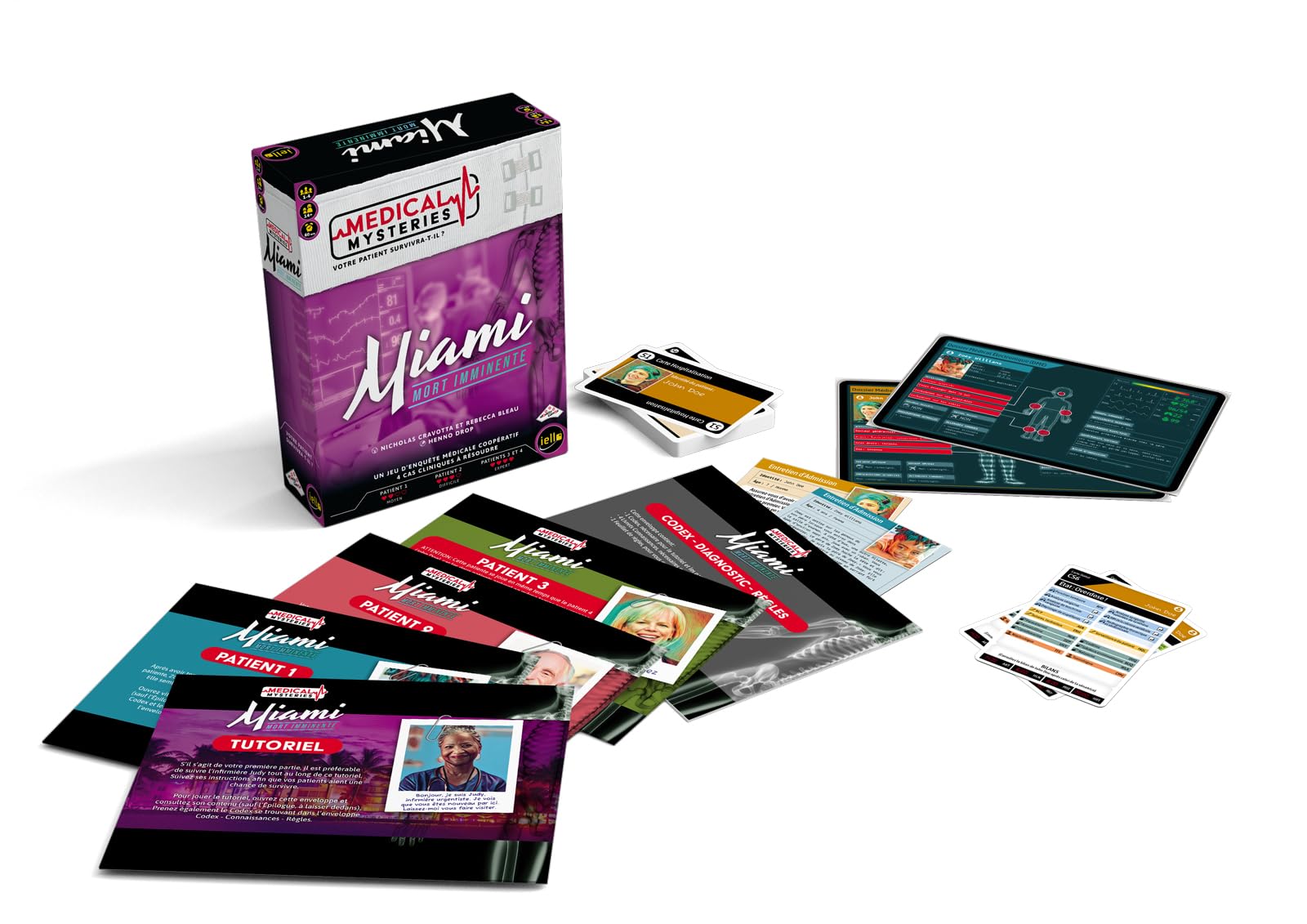 IELLO Medical Mysteries Miami – Version Française – Jeu de Société Coopératif d’Enquête Médicale et de Diagnostic | 1 à 4 Joueurs | 60 Min | Dès 14 Ans