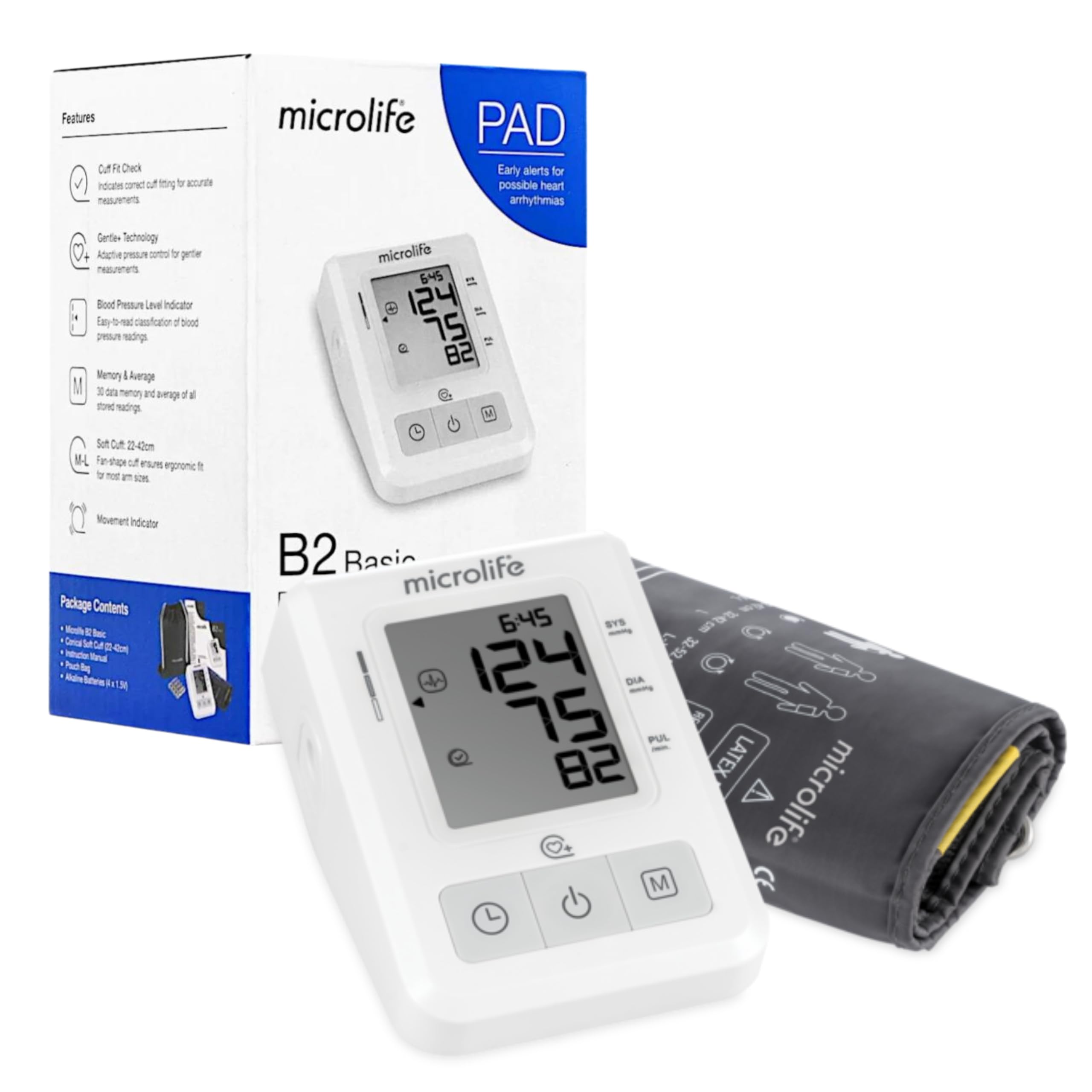 MICROLIFE Tensiómetro de Brazo BP B2 Basic. Monitor de Presión Arterial para Uso Doméstico. Aparato de la Tension Electrónico. Tensiómetro Digital de Brazo con Detección de Latidos Irregulares.