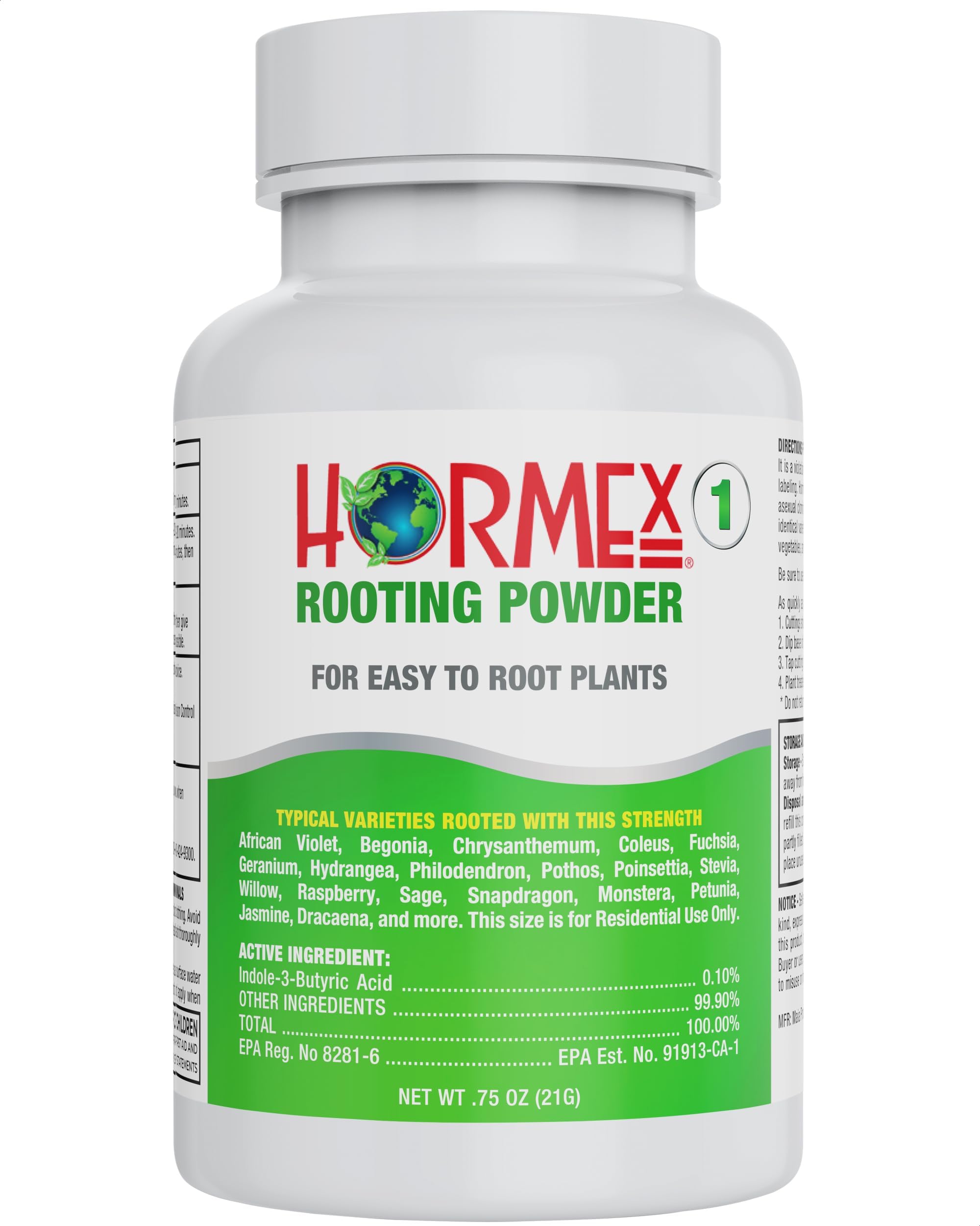 Rooting Powder #1 - for Easy to Root Plants - 0.1 IBA Rooting Hormone for Plant Cuttings - Fast & Effective - Free of Alcohol, Dye, Gel & Preservatives for Healthier Roots, 21g