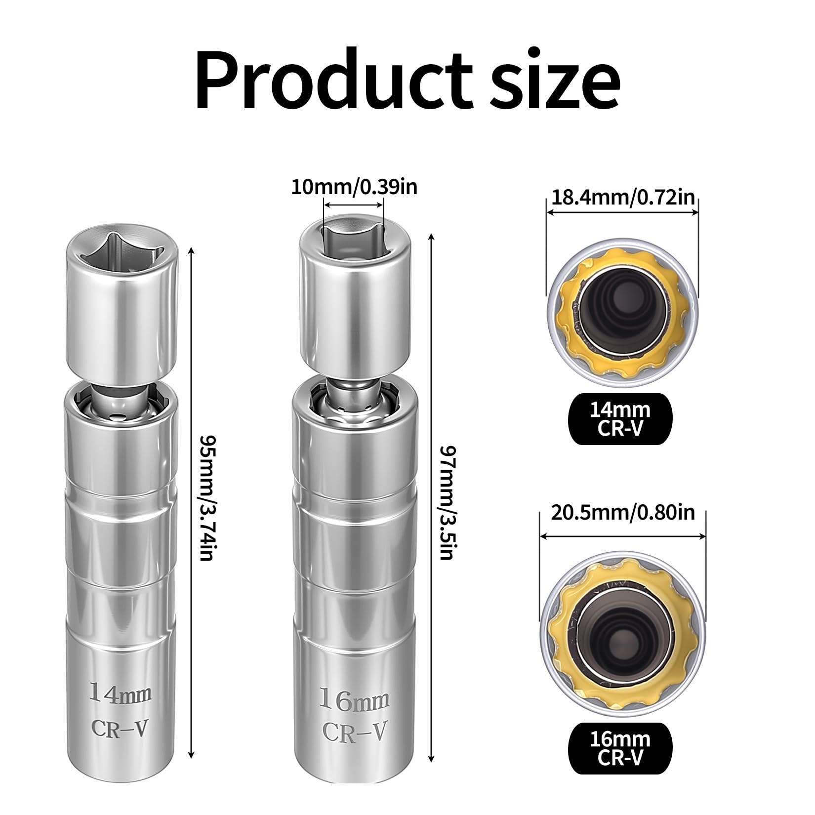 Zestaw 2 sztuki kluczy do świec zapłonowych 16 mm i 14 mm, uniwersalny elastyczny zestaw kluczy do świec zapłonowych, magnetyczna nakrętka do świec zapłonowych, klucze do świec zapłonowych