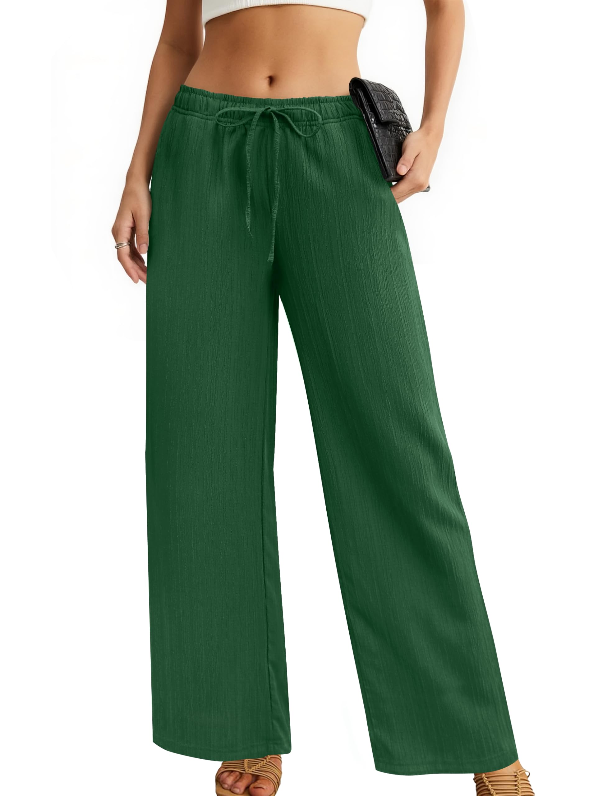 Womens Wide Leg Palazzo Pants Dressy Casual Lounge Pant Summer Travel Drawstring Elastic Waist Trouser with Pockets