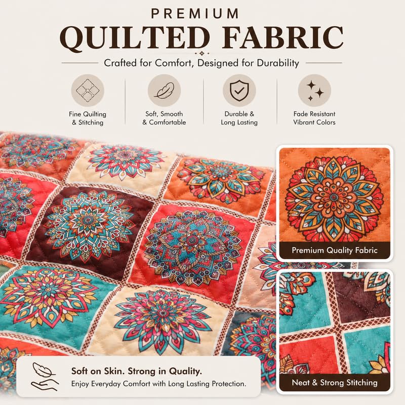 Image of Nendle Quilted Customisable Digital Printed Sofa Mat Cover with Fixed Seat Depth of 36 Inches | Premium Velvet Fabric Furniture Protector for Custom Fit