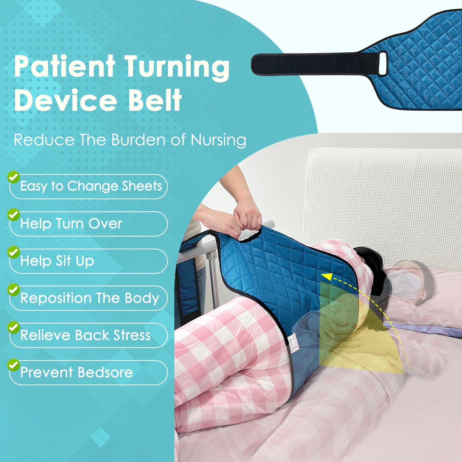 NEPPT Bedridden - Cintura di sicurezza per letto per pazienti, per anziani e adulti, cinghie per cambiare il cambio del pannolino, imbottitura per il posizionamento del pannolino, con maniglia,