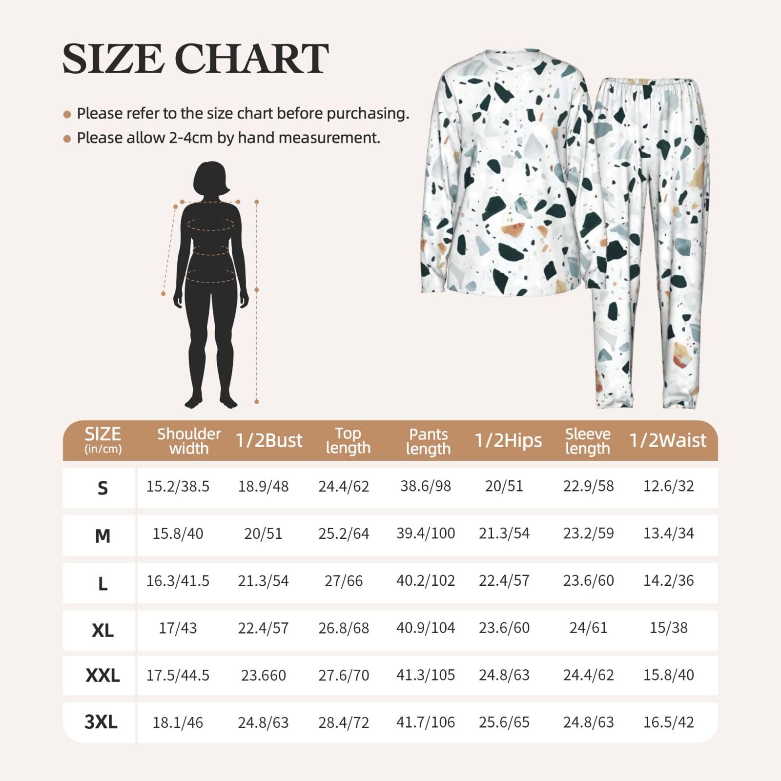 Terrazzo marmo pastello stampa donna manica lunga pigiama coordinato set morbido confortevole lounge elastico pigiameria