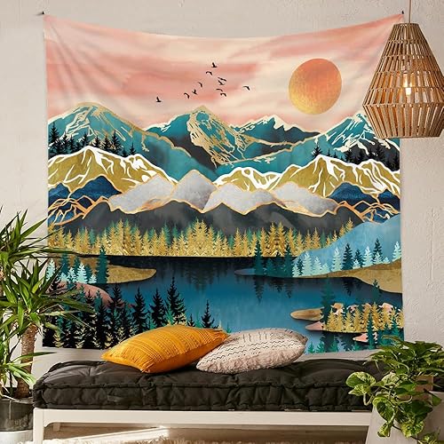 Miniatura 8 de Jhdstore Tapiz de montaña, bosque natural, tapices para dormitorio, estético, noche estrellada, luna, estrellas, tapices para colgar en la pared,