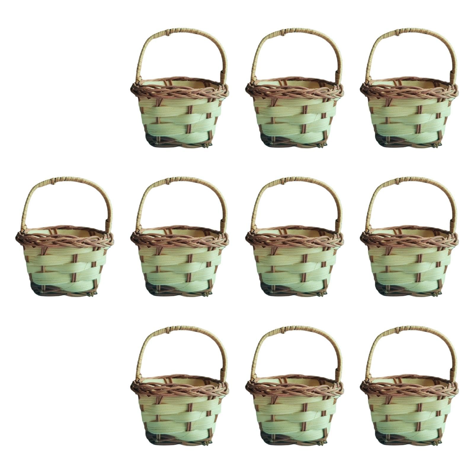Ioensy 10 Pieces Hand Woven Basket Easter Basket Decoration Wedding Basket Gift Basket for Candy Gifts Picnic Party Supplies Easter, 6.5x4.5x8cm