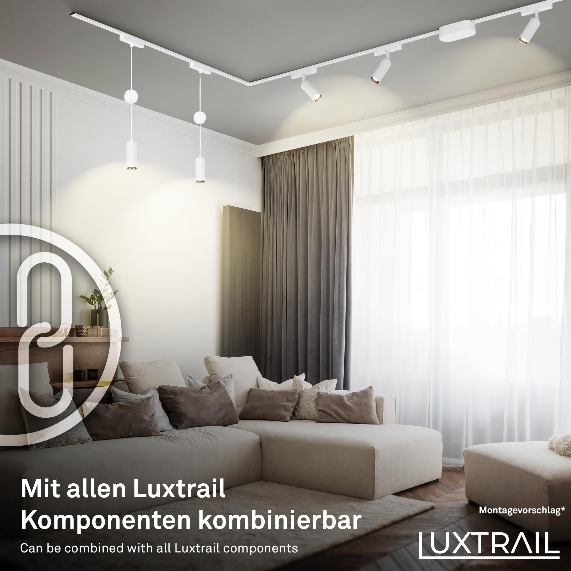 BRILONER - Système de rail Luxtrail LED Tracklight, Blanc chaud, Orientable, Accessoires, Tracklight, LED Spot, Spot de plafond, Projecteur, Plafonnier, Plafonnier, 130x40x155mm (LxDxH), Blanc