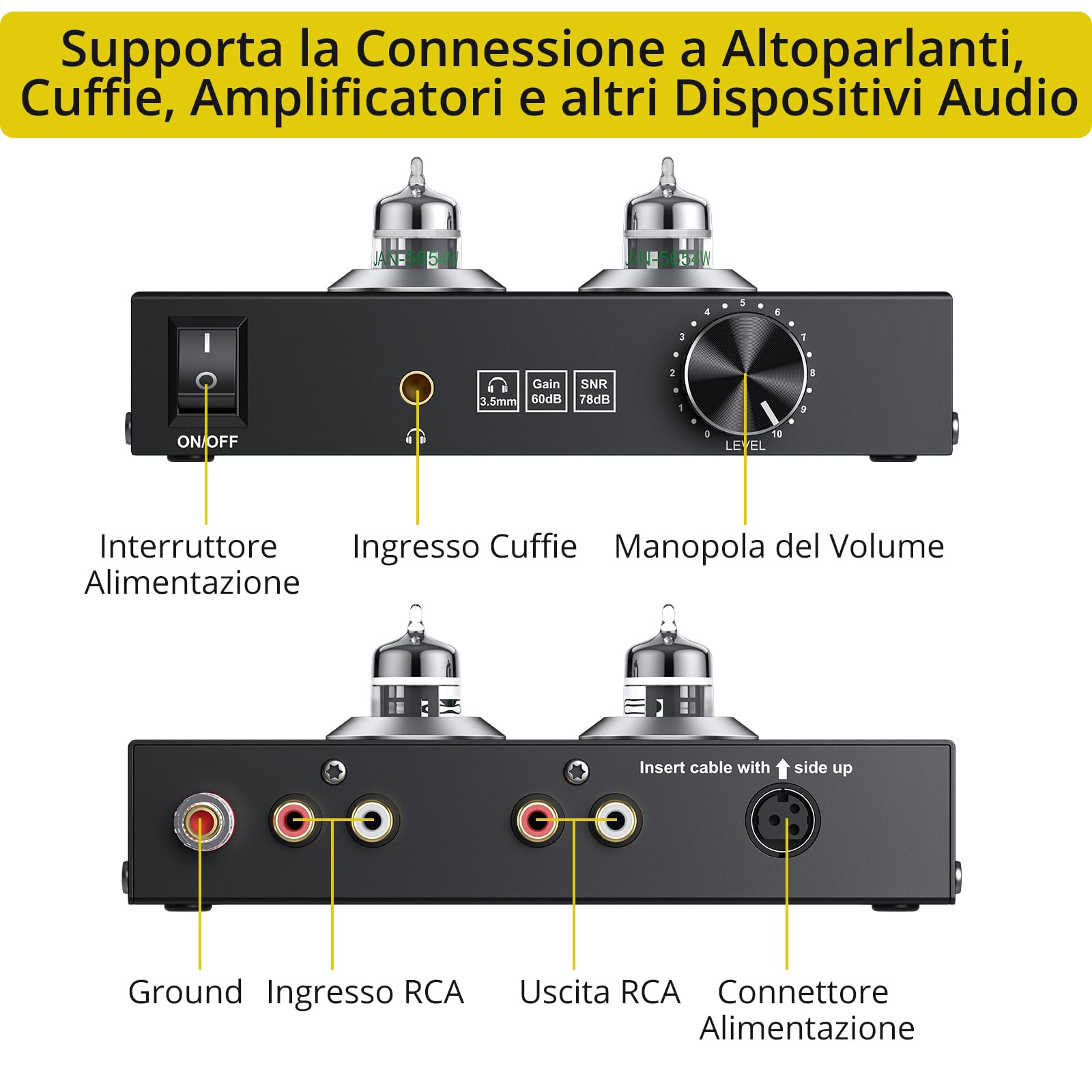 PROZOR Preamplificatore Phono Valvolare MM con Controllo Volume Hi-Fi JAN GE5654 Uscita RCA 3,5mm