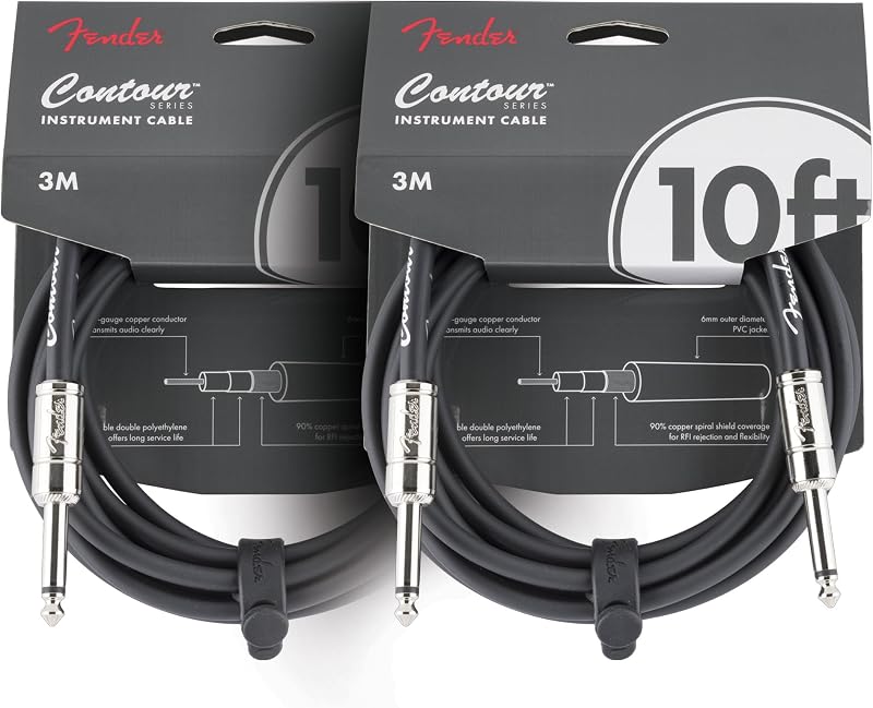 Fender Contour 10-Foot Instrument Cable, Straight-Straight, Black - 2-Pack