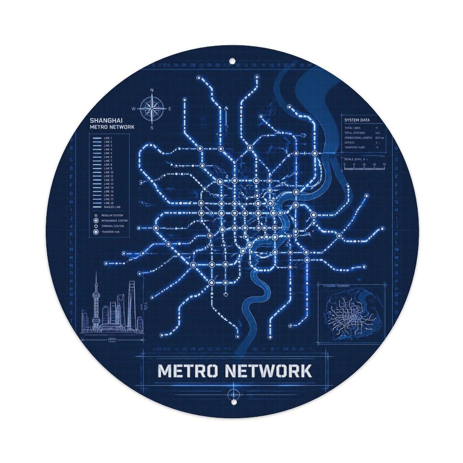 Okngb Style Metro Network Shanghai Tourist Route Collector Badge Metal Tin Sign Plaque Wall Decor For Cafe, Man Cave, Club Bar, Office, Home Garden Round Metal Poster 8X8inch