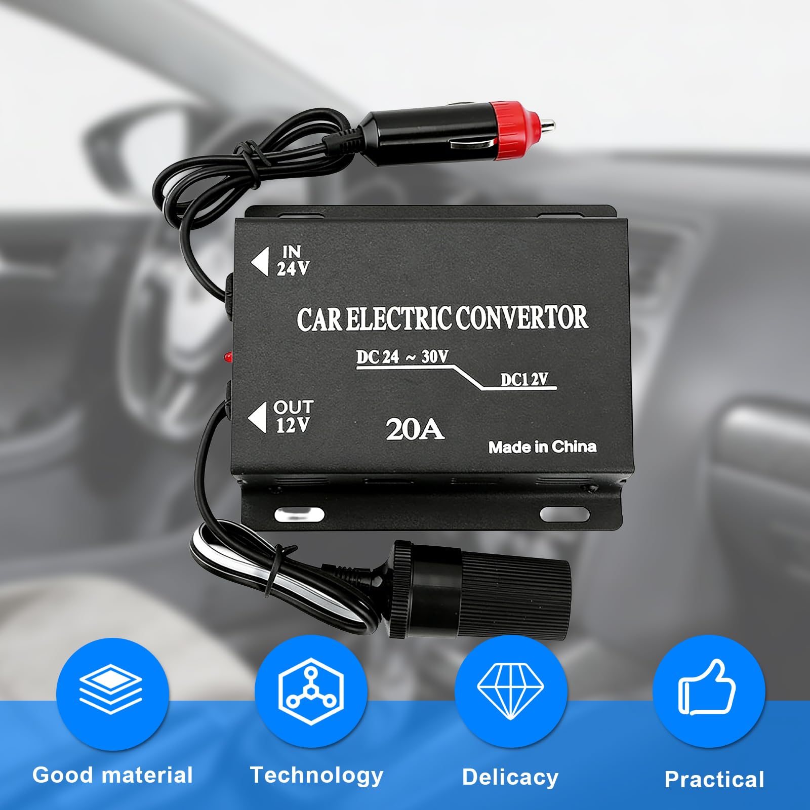 Abwärtsstromversorgungs Stromrichter 24V Auf 12V Auto Konverter, Power Converter, 20A Auto Spannungsreduzierer Netzteil Konverter, AbwTstransformator 24V Bis 12V Zigarettenanzünder Typ für Car LKW
