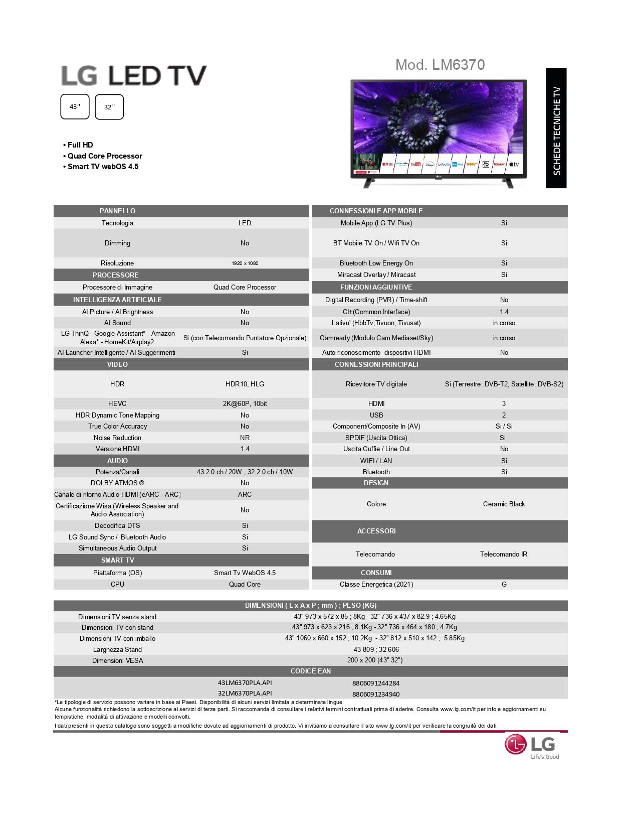 Smart TV LG 32 Pollici FULL HD - WebOS, AI 4Core, USB, DVBT2/S2, Design Bianco, Modello 2022 - Foto 10