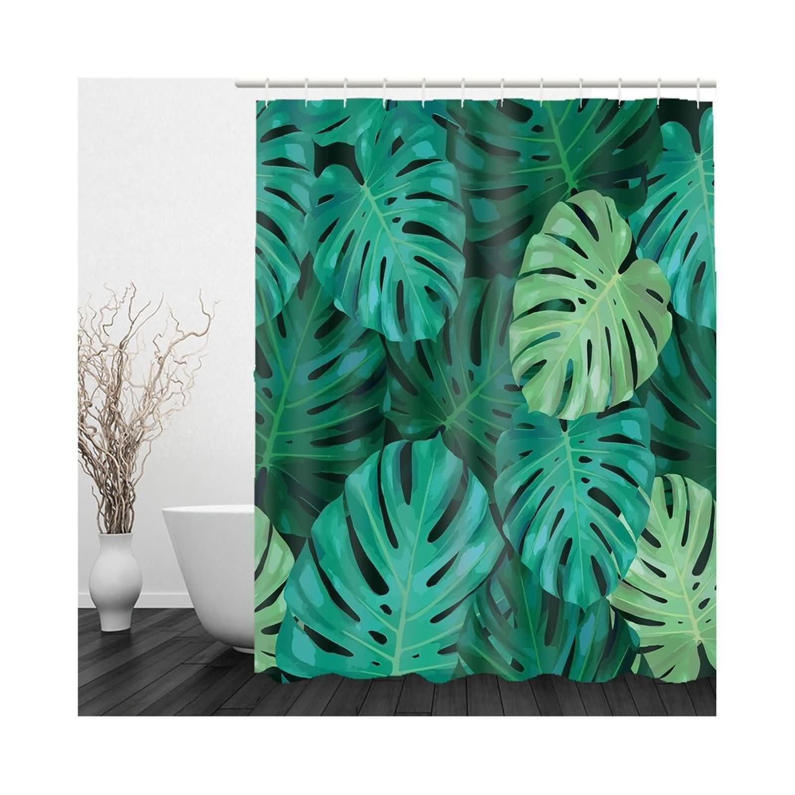 Rideau de douche en polyester vert contre les moisissures et projections d'eau