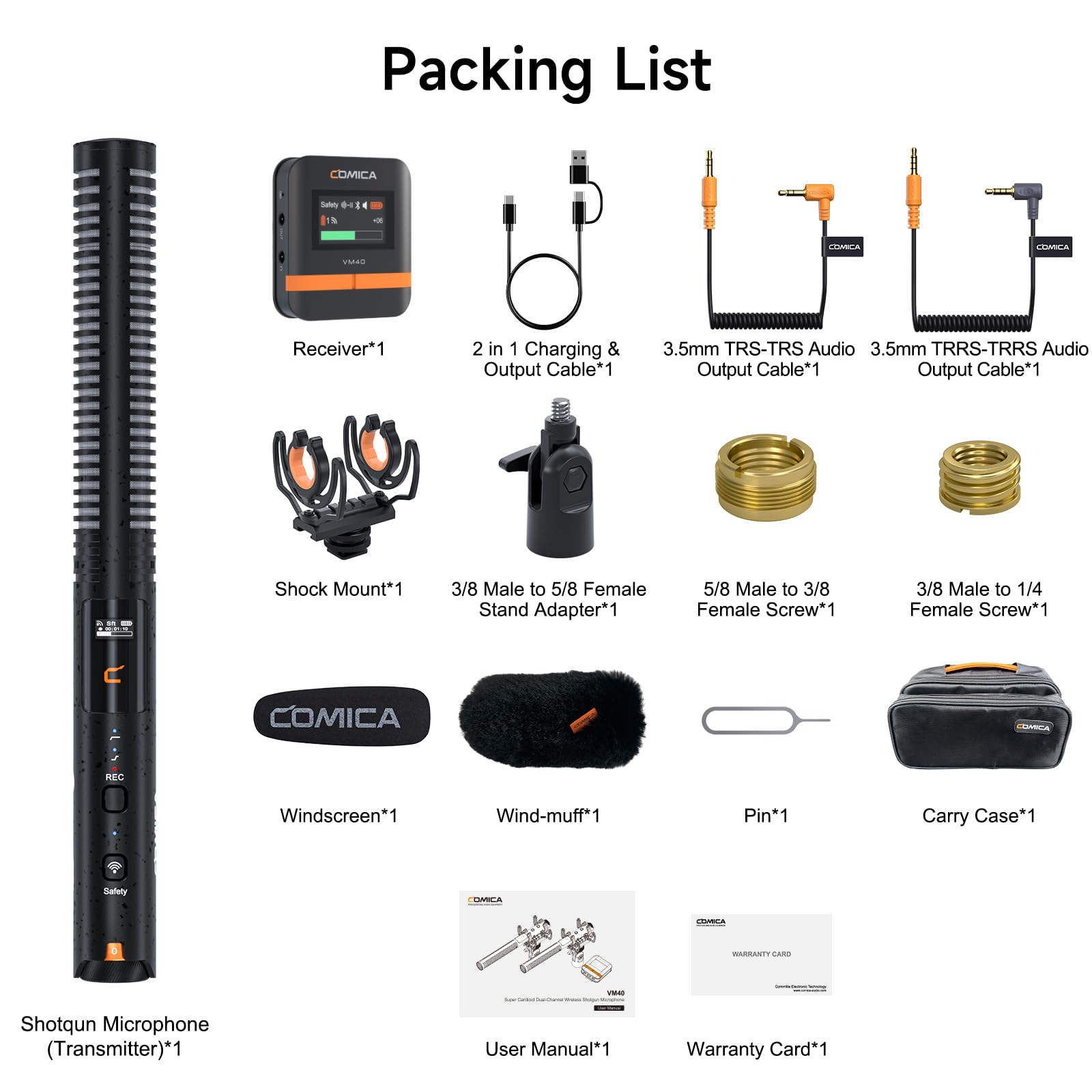 COMICA VM40 Microfono shotgun a registrazione integrata 32G, microfono per telecamera wireless con registrazione flottante 48kHz/32 bit per smartphone con telecamera (1RX+1TX)