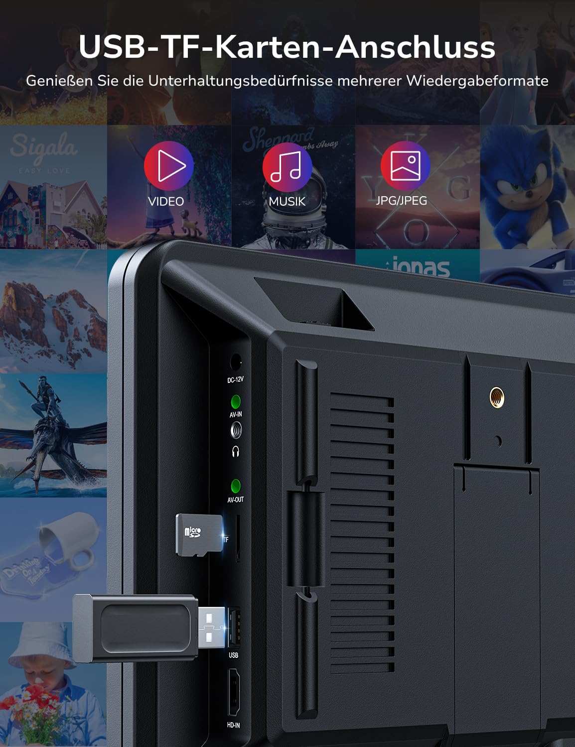 GOnavidio 10,5 Zoll Auto DVD Player 2 Monitore mit HDMI-Eingang, Kopfhörern, Monitore Kopfstütze, Auto Fernseher Rücksitz unterstützt für USB/SD-Karte, AV-EIN-/Ausgang, ohne Akku