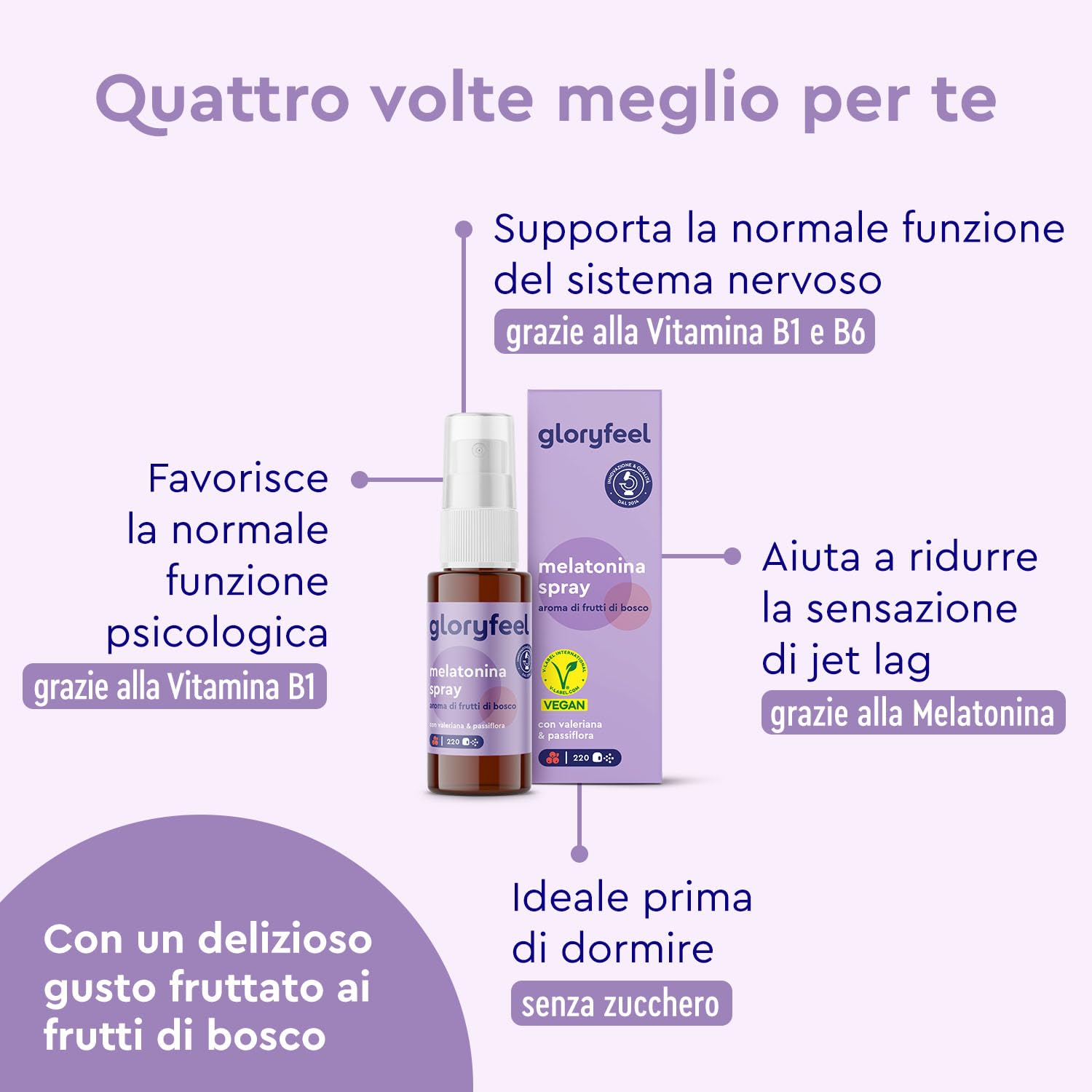 Melatonina per Dormire, Melatonina Pura, Melatonina Spray 0,5mg per Spruzzo, Integratore Valeriana Forte con Passiflora e Lavanda Rilassante, con Vitamina B1 e B6, Gusto Frutti di Bosco, 30ml