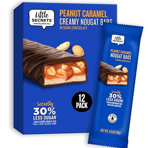 Little Secrets Barras cremosas de turrón  30% menos de azúcar  Sin culpa  Nada artificial (turrón de caramelo de maní, paquete de 12 (12 barras de