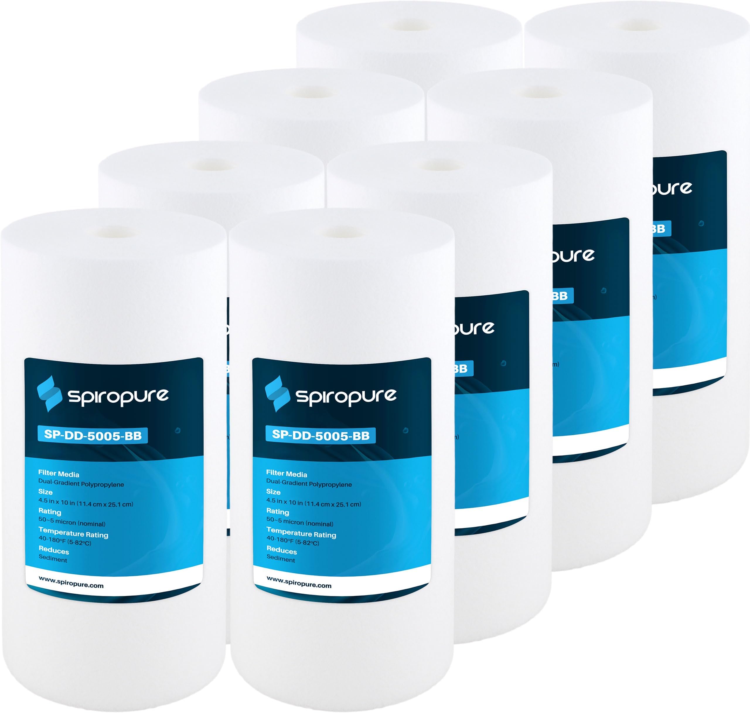 SpiroPure SP-DD-5005-BB 10x4.5 BB 5 Micron Spun Melt-Blown Polypropylene Water Filter Cartridge SDC-45-1005 DGD-5005 155357-43 (Case of 8)