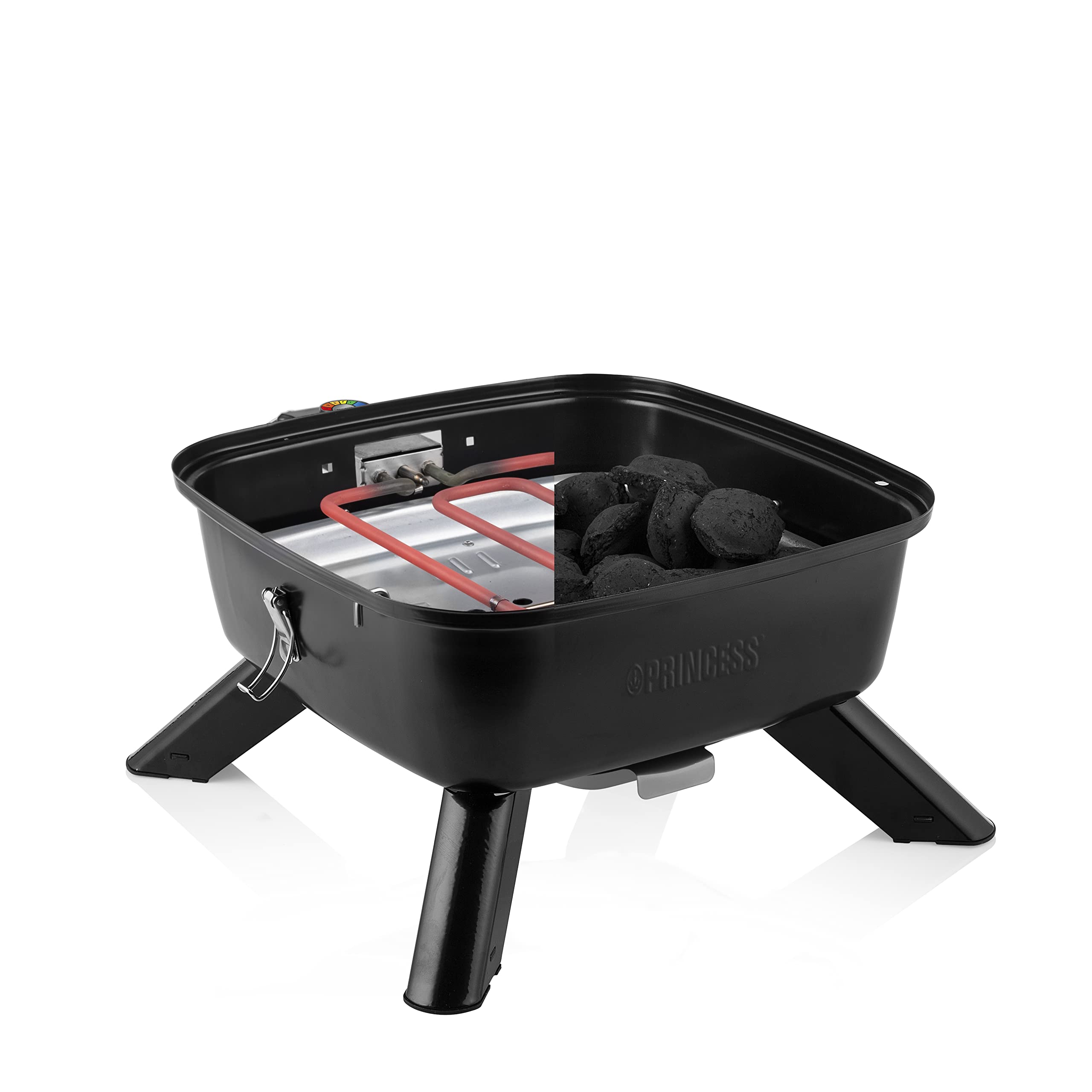 Princess 112256 Barbecue Ibrido Portatile, Elettrico e a carbonella, Metallo, Nero