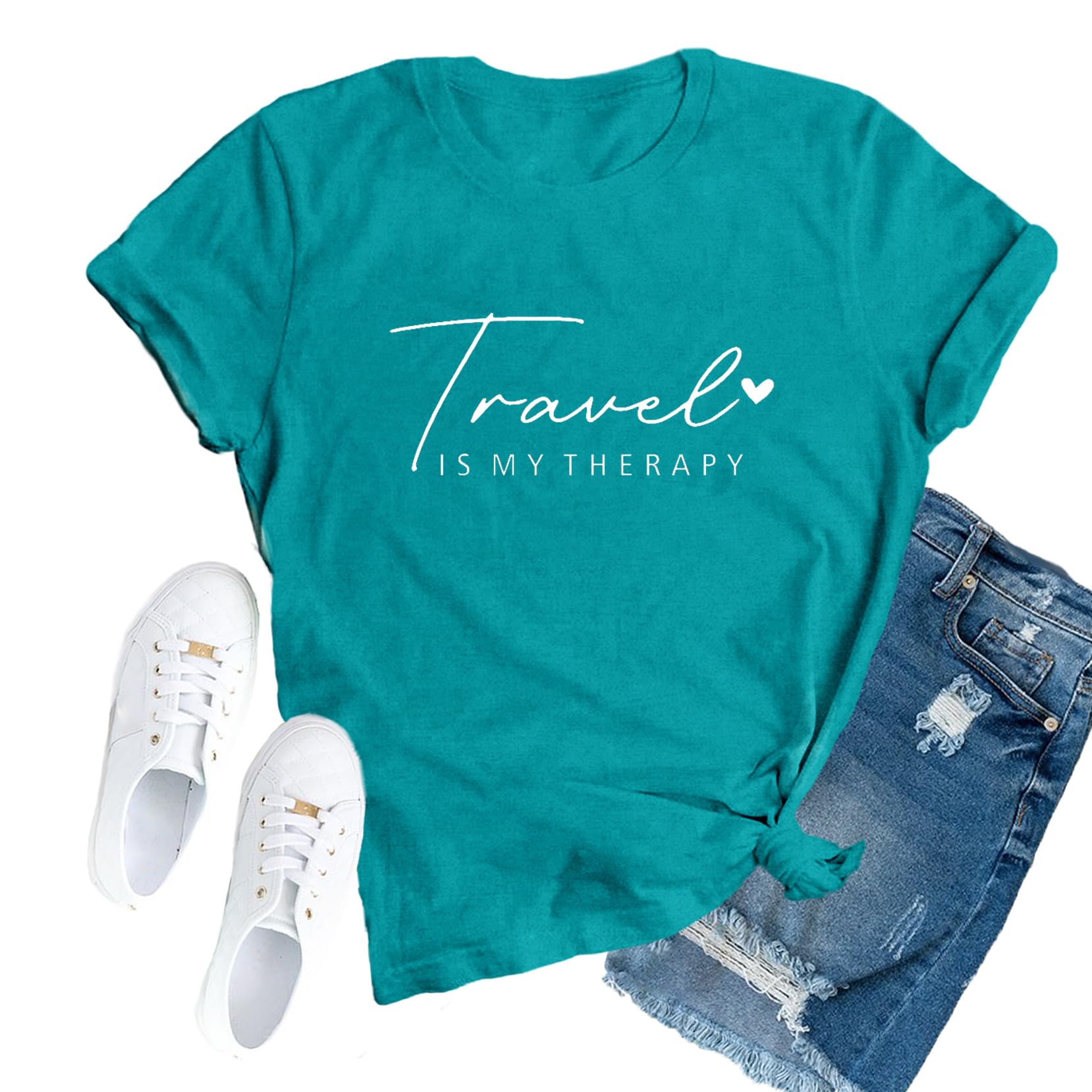 TUPOSU Travel Shirts for Women Travelers Trip Shirts Traveling is My Therapy Tees