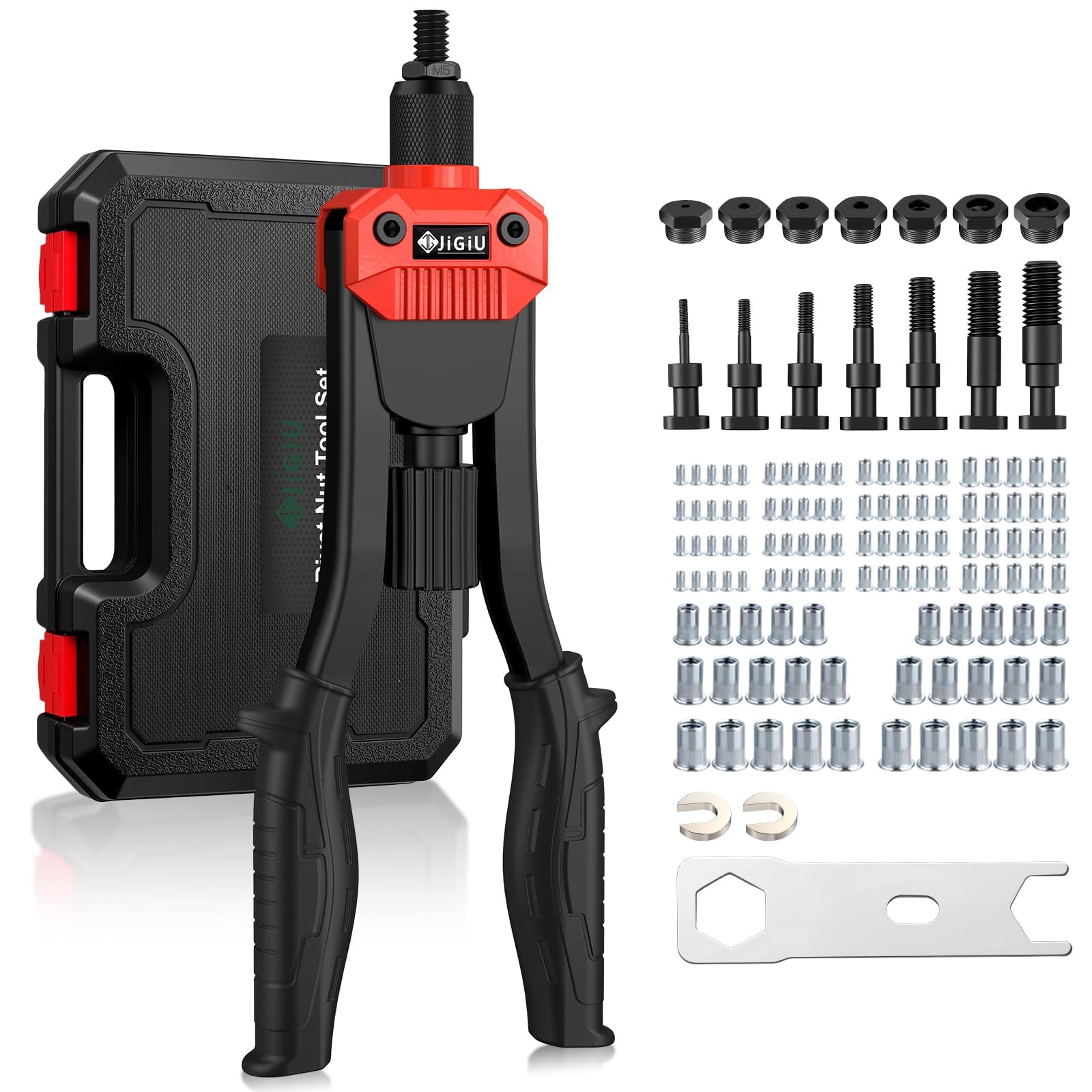 JiGiU Chiave per Inserti Filettati, 13 Pollici, Rossa, Kit 110 Pezzi Design Rivoluzionario a Inserimento Rapido - 7 Mandrini (M3-M12) e Valigetta Portatile - Perfetta per Fai-da-Te