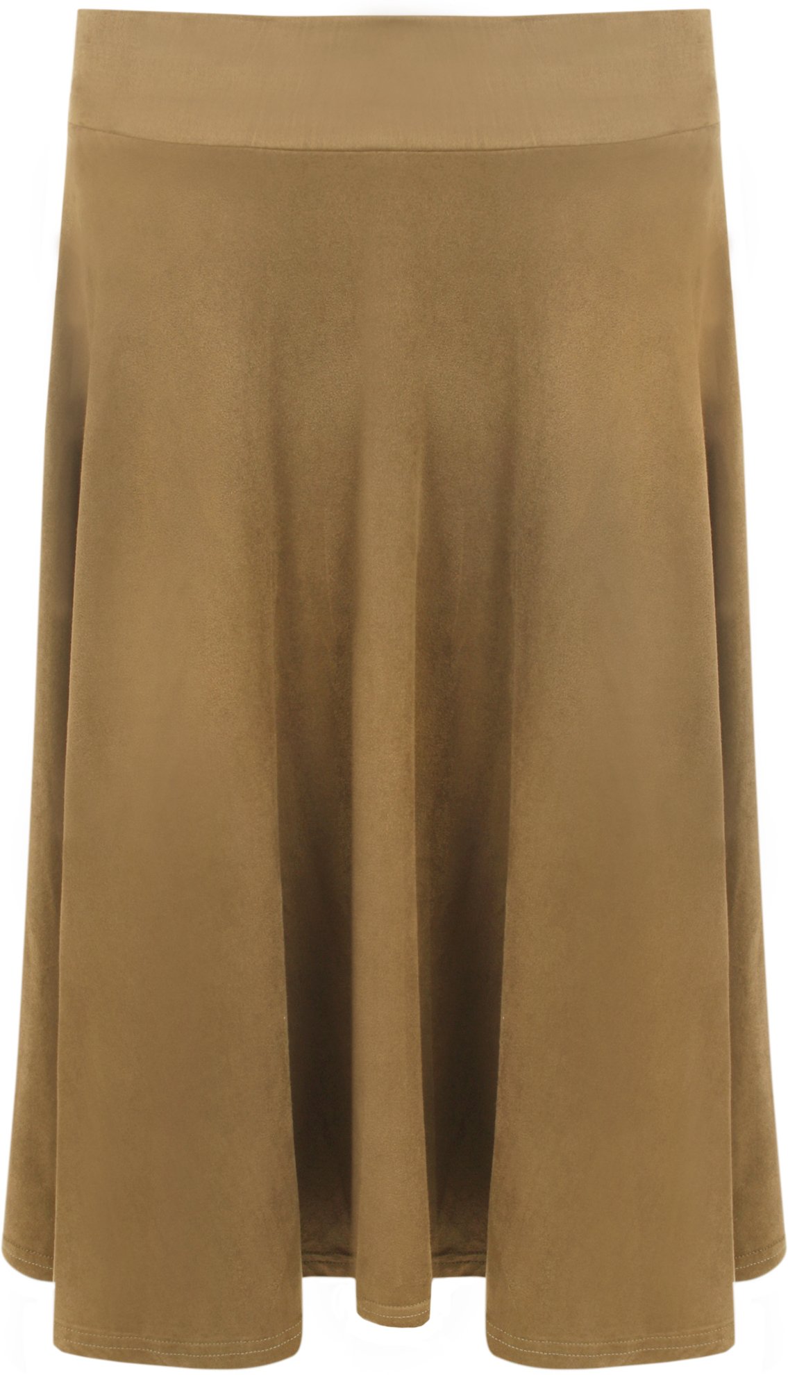 Wearall Women's Camel Long Suede Look Knee Length Stretch Flared Skirt - 16
