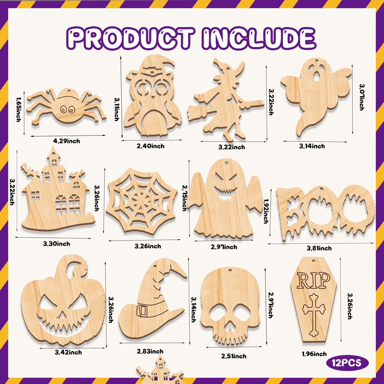 Condition photo showing New/Like New for HABDJILTY 12 Set Halloween Party Favors, Halloween Ornaments to Paint Wooden Crafts with Bubble Wands Bulk, Ghost Pumpkin DIY Unfinished Wood Cutouts Party Haning Decorations Supplies