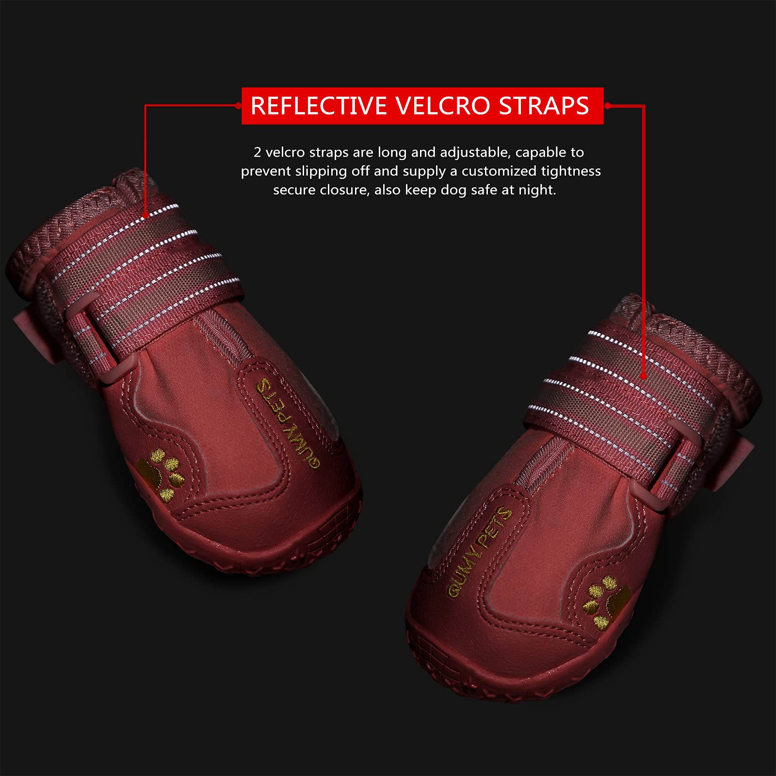 QUMY Dog Boots Paw Protectors Shoes for Dogs with Reflective Straps