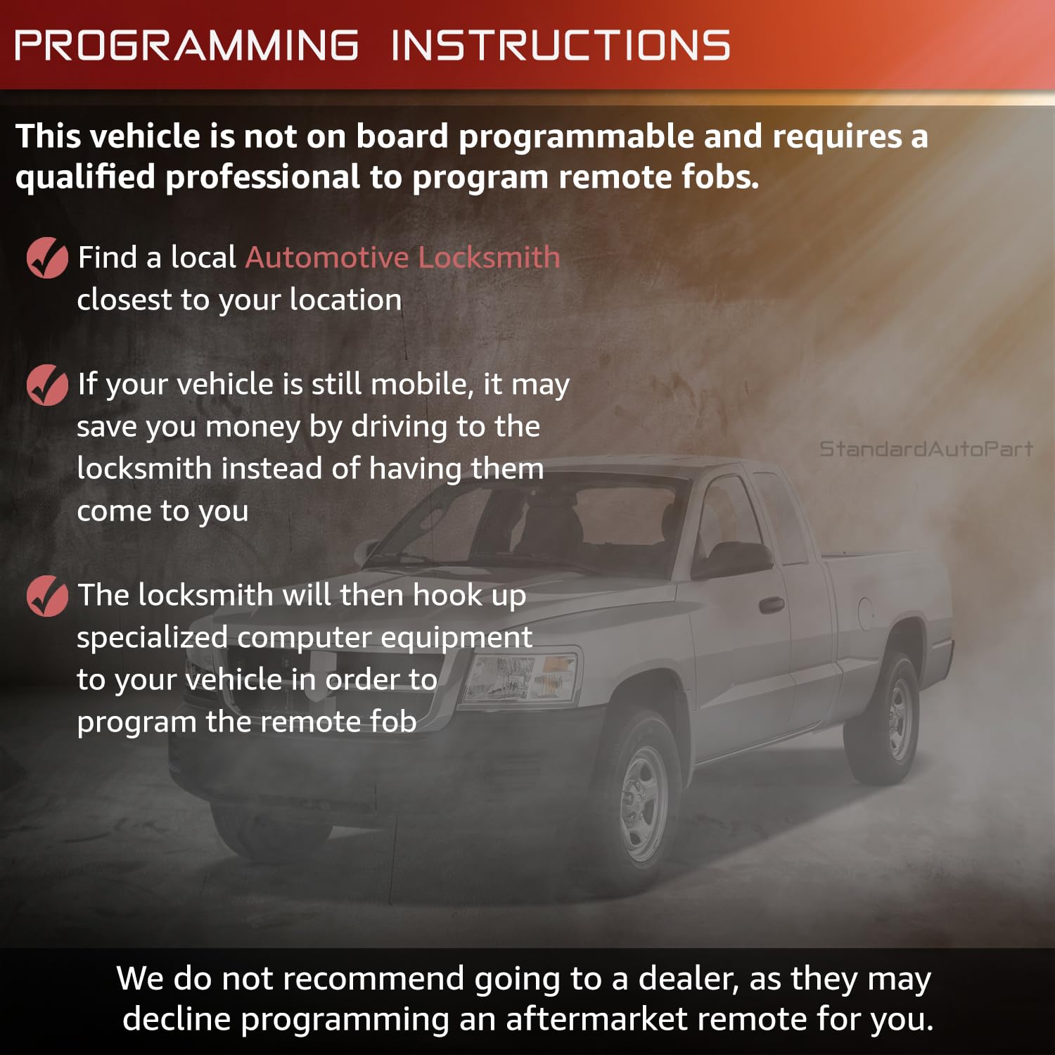 StandardAutoPart Telecomando di ricambio a 4 pulsanti compatibile con Dodge Dakota Ram Durango Charger Commander Grand Cherokee 300 KOBDT04A (chiave completa)