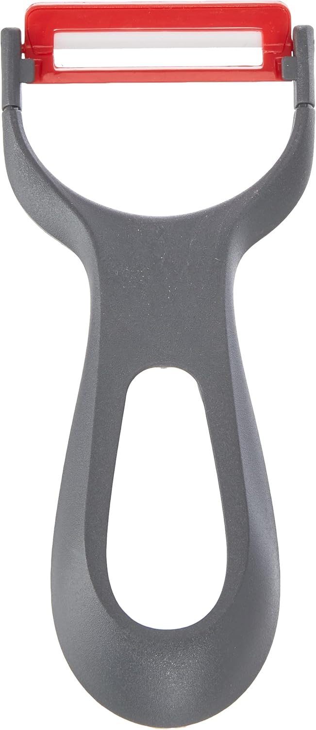 Fackelmann, Pelador con mango ergonómico negro, ayudante de cocina, hoja cerámica, para frutas y verduras, 1ud