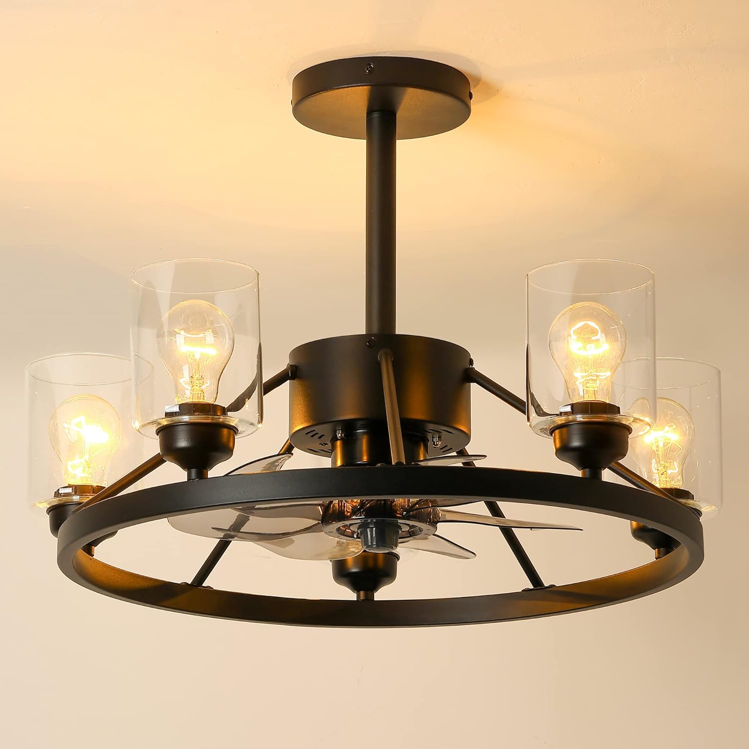 KINGTORO 24" Chandelier Ceiling Fans with Lights and Remote, Black