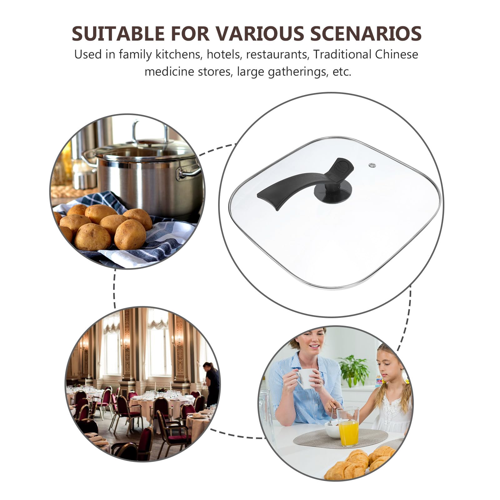 SHINEOFI Couvercle Carré en Verre 30 Cm pour Poêle Électrique Multifonction, Résistant la Chaleur, Accessoire Cuisine Pratique pour Usage Domestique