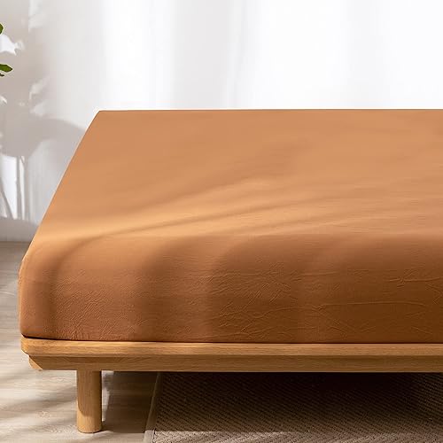 Miniatura 4 de MooMee Sábana bajera ajustable solo 100% algodón lavado con textura parecida al lino, transpirable, duradera, suave, cómoda, bolsillo profundo