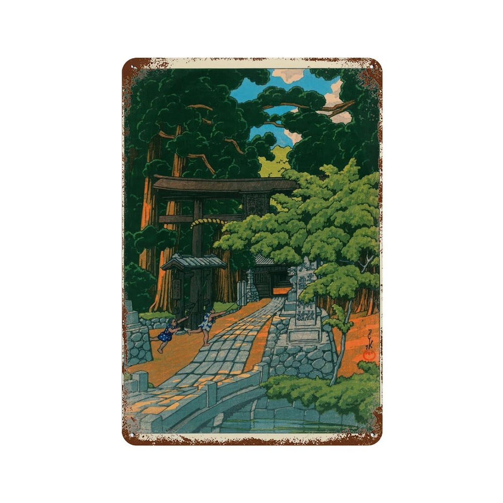 xiaoxiaoshen Japanese Temple Nature Print Wall Decor Art Metal Tin Poster Modern Home Decor Art Home Bar Shop Decorations Vintage Sign 30x20cm