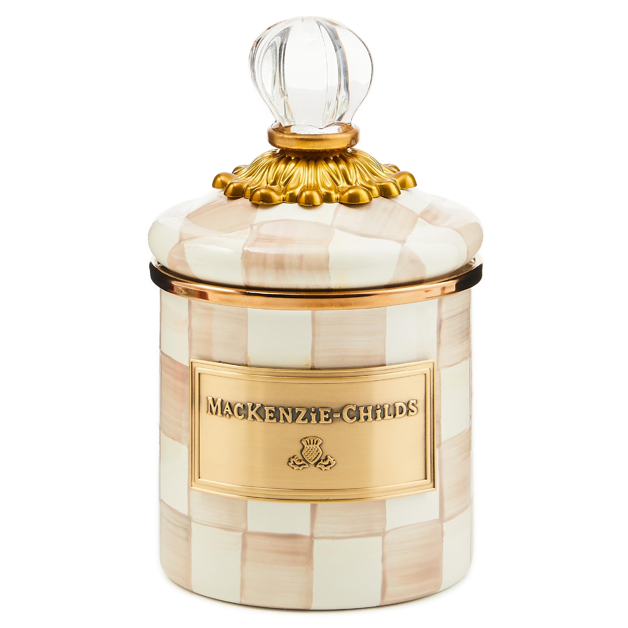 Mini Enamel Canister, Kitchen Storage Container with Lid, Brown-and-White Mocha Check