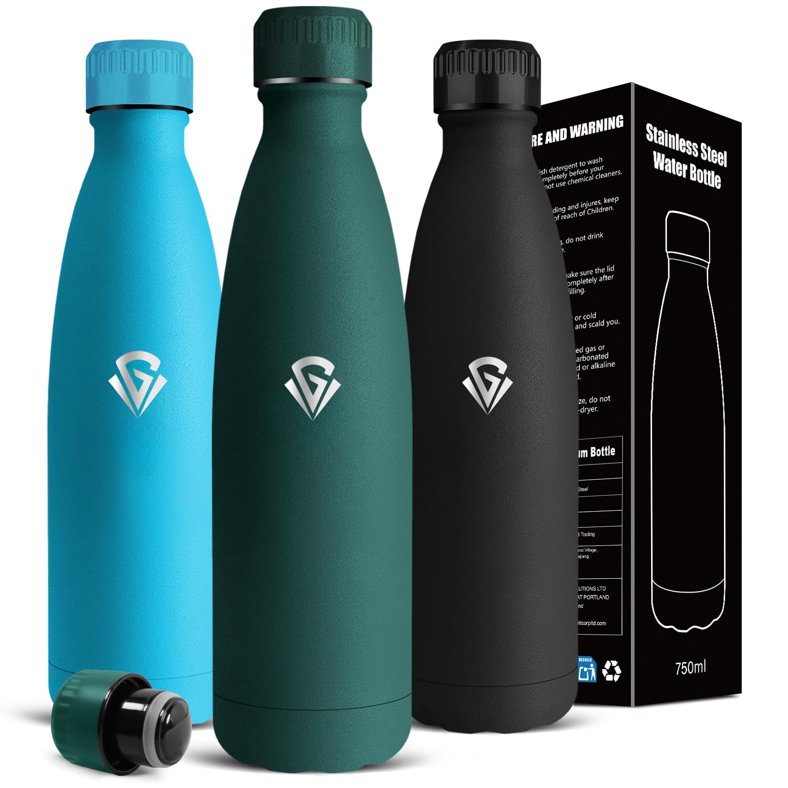 Mujigaga Insulated Water Bottle, 750ml Water Bottle, BPA Free, Stainless Steel Water Bottles, No Leakage, Thermal Bottles, Vacuum Insulated, Water Bottles for Running, Cycling, Climbing, Fishing