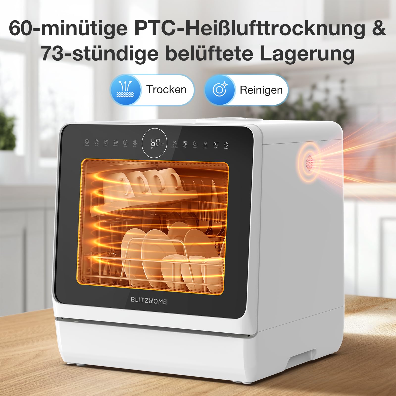 BLITZHOME Mini Spülmaschine Geschirrspüler 8+2 Programme Smart App Steuerung Tragbarer Tischgeschirrspüler 5L Wassertank