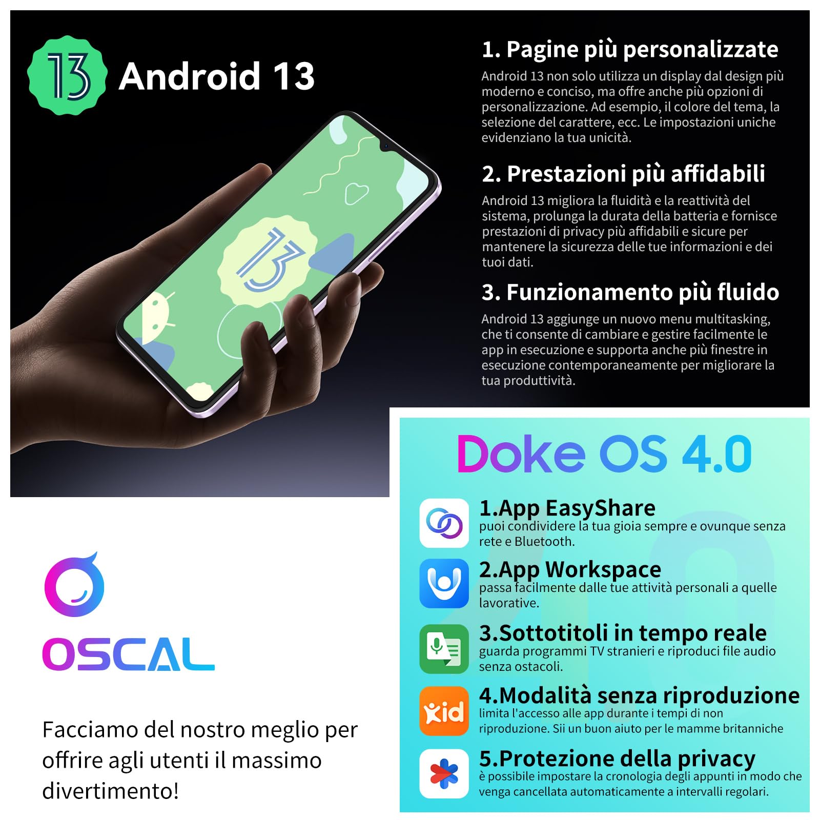 OSCAL Flat 1C Smartphone 4GB RAM 32GB ROM 1TB Espandibile, 4700mAh, 6.5" HD+, 8MP+5MP, 4G Dual SIM Telefono Cellulare, Android 13 Smartphone Offerta Octa Core/BT4.2/5G Wi-Fi/Face ID/OTG Viola