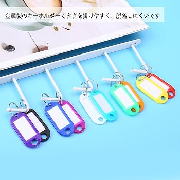 Amazon.co.jp: タグ キーホルダー 名札 100個セット (10色✕10個