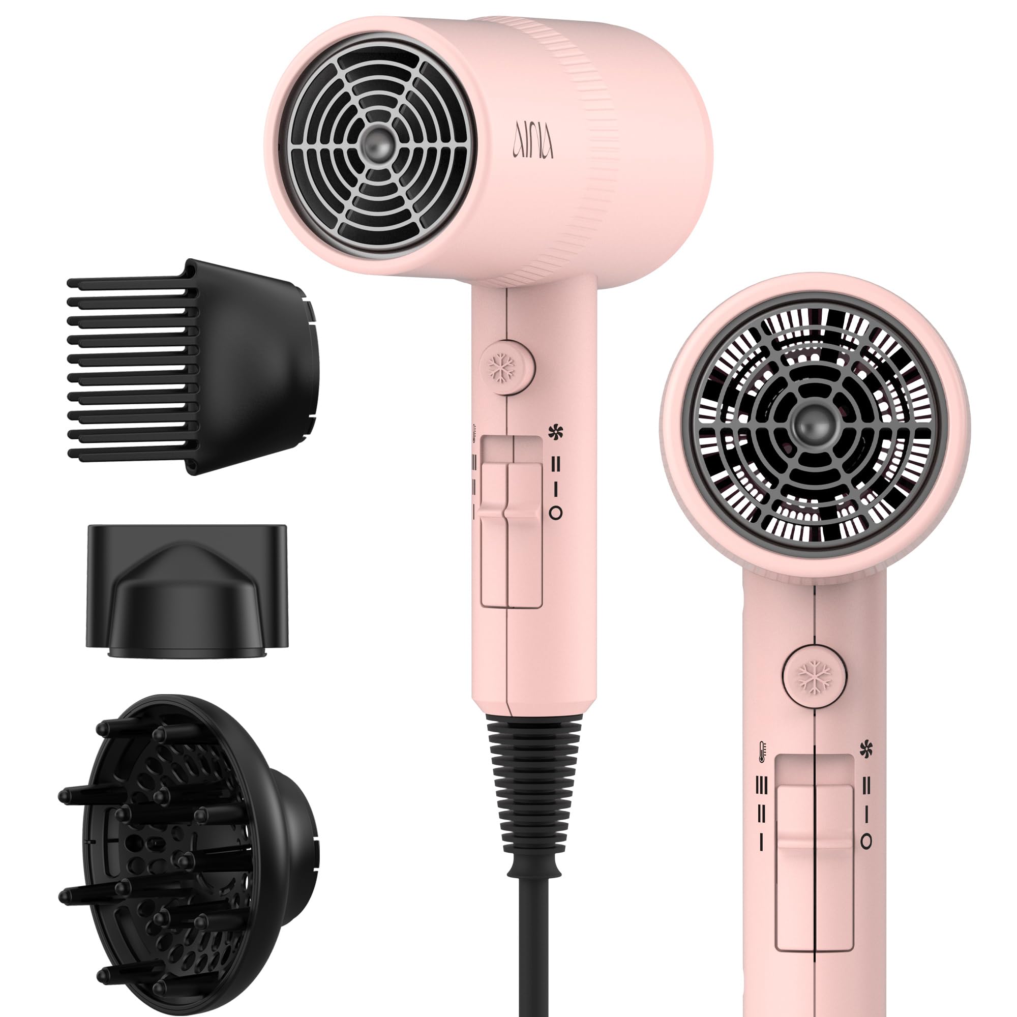 AINA Hair Dryer with Diffuser,Comb Full-Featured Blow Dryer 110V(Pink)